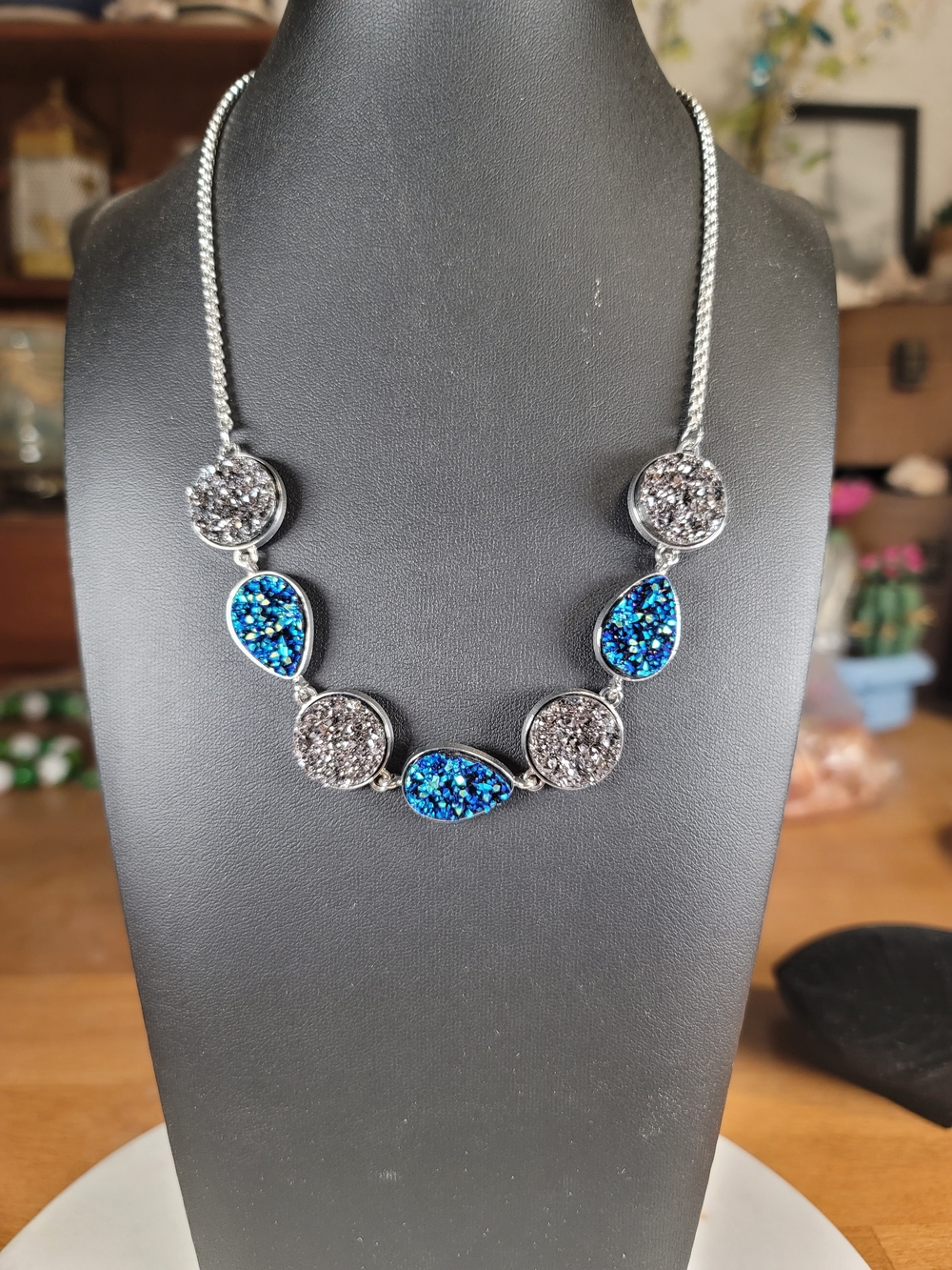 paparazzi Blue and Silver Druzy Statement Necklace